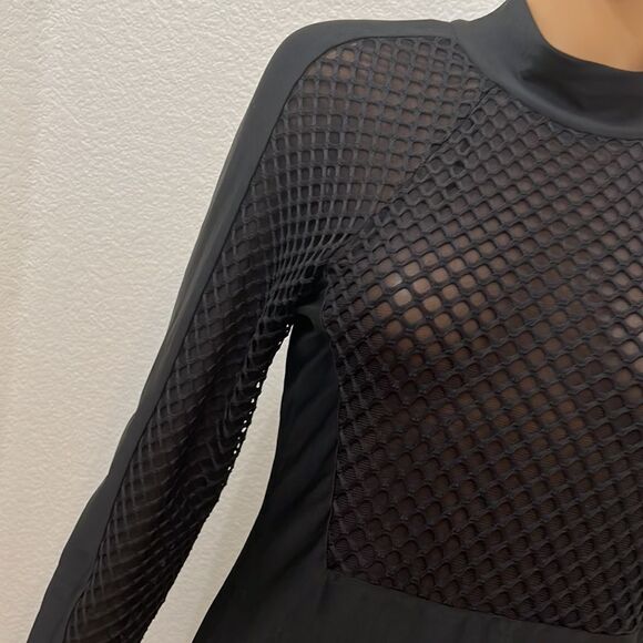 Black Dress XL Sexy Slimming Mesh Inserts Long Sleeve Mini Zipper Back - Picture 4 of 11